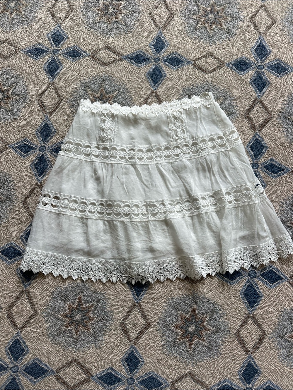 Elan White Lace-Trim Tiered Skater Skirt